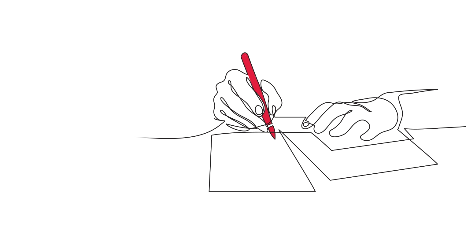 An illustration of a hand signing a document