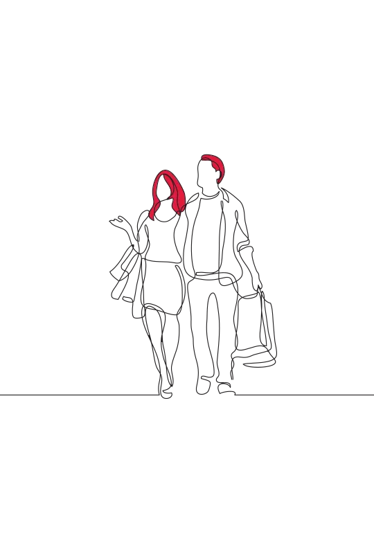 An illustration of a man and woman arm in arm