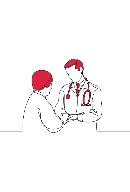 An illustration of a doctor with a stethoscope talking to a patient