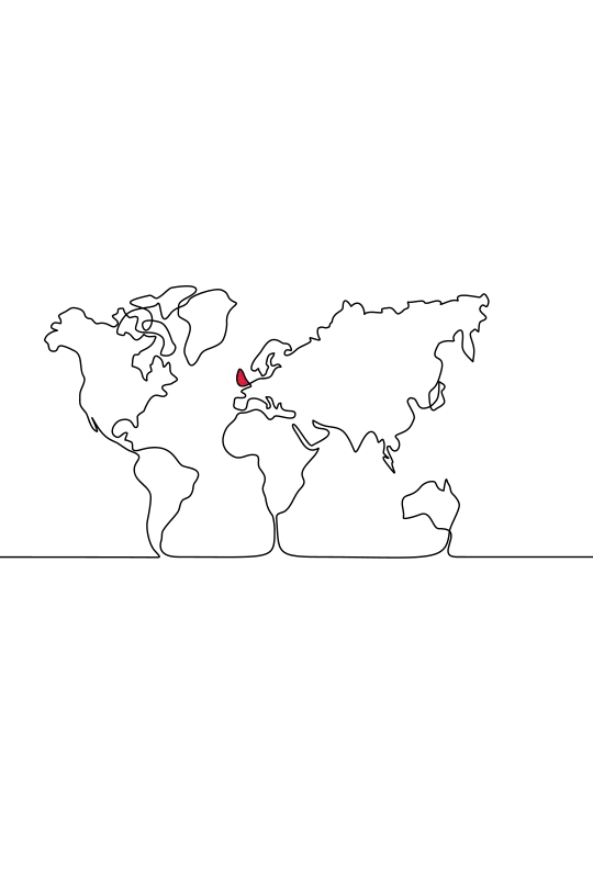 An illustration of part of the world map with the UK highlighted in red