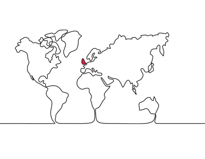 An illustration of part of the world map with the UK highlighted in red