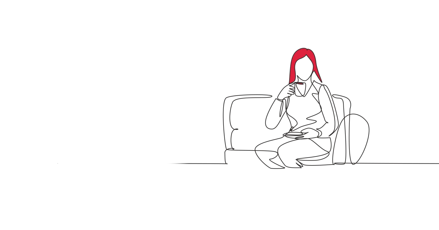 Illustration of a woman sat having a drink out of a cup and saucer