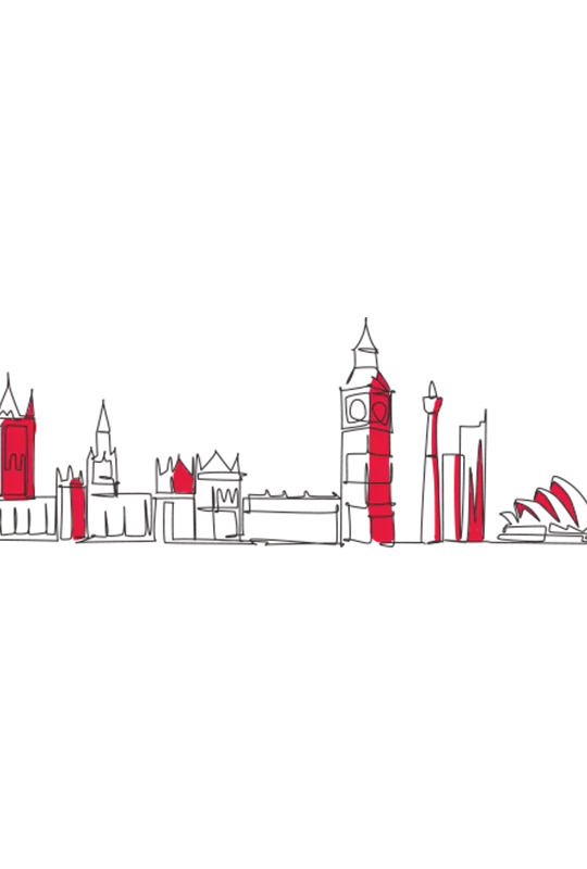 Illustration of global landmarks including Big Ben and Sydney Opera House