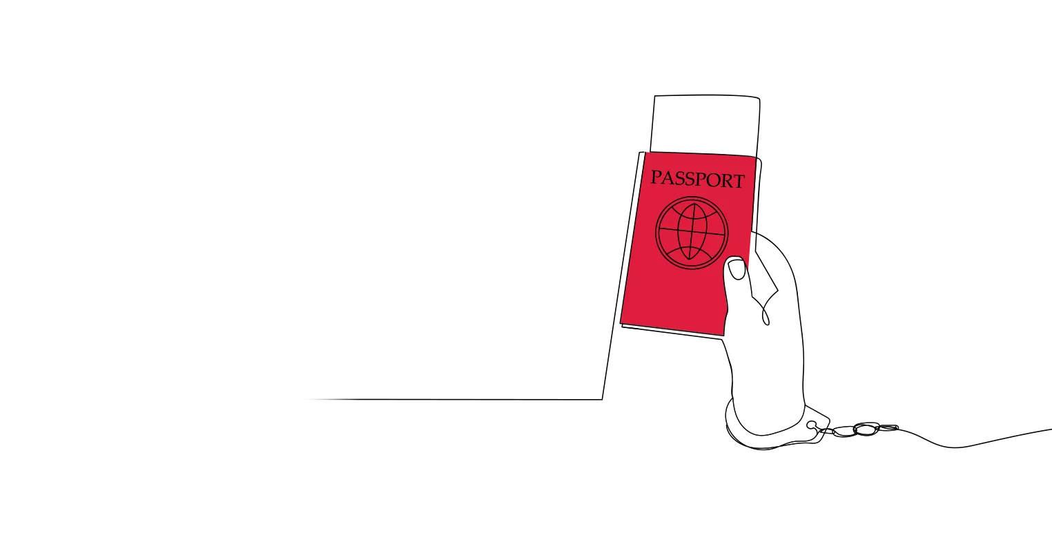 Illustration of a hand holding a red passport
