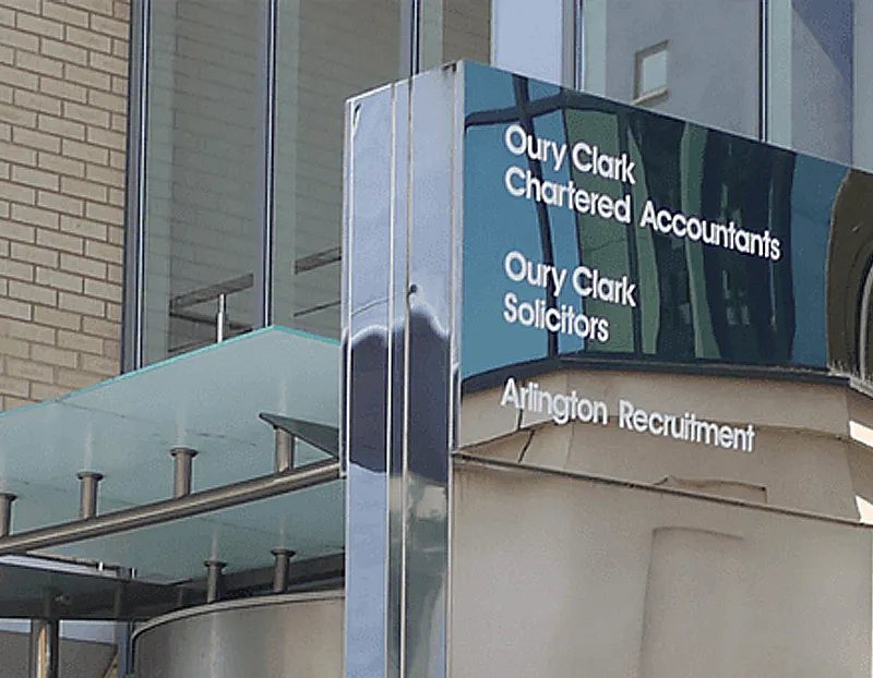 An external sign for Oury Clark Chartered Accountants, Oury Clark Solicitors and Arlington Recruitment