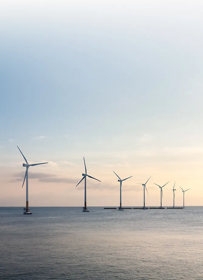 Seven wind turbines out at sea
